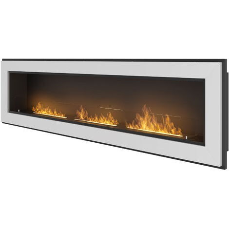 Camino a Bioetanolo da Parete/Incasso 180x49 cm Frame 1800 Bianco con Vetro