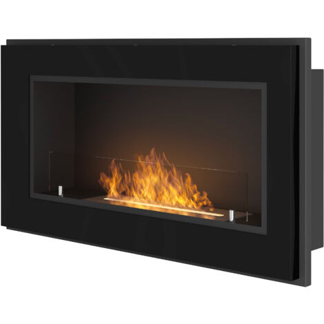 Camino a Bioetanolo da Parete/Incasso 90x49 cm Frame 900 Nero con Vetro