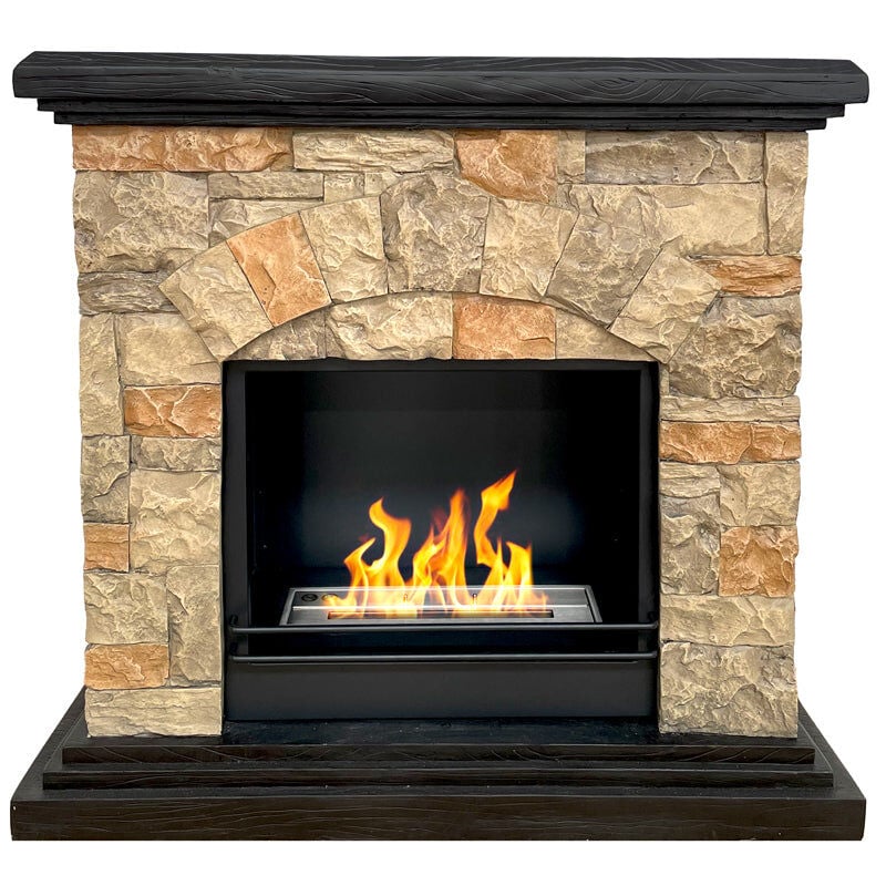 Cheminée au bioéthanol au sol cheminée bio Belluno effet imitation pierre L105xP38xH100