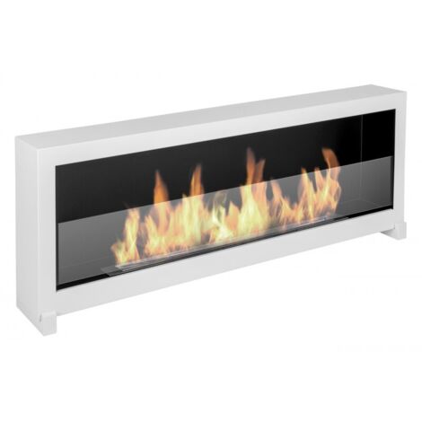 Camino bioetanolo da pavimento 120 cm biocamino S-LINE BOX 120x40 vetro, bianco, da terra.