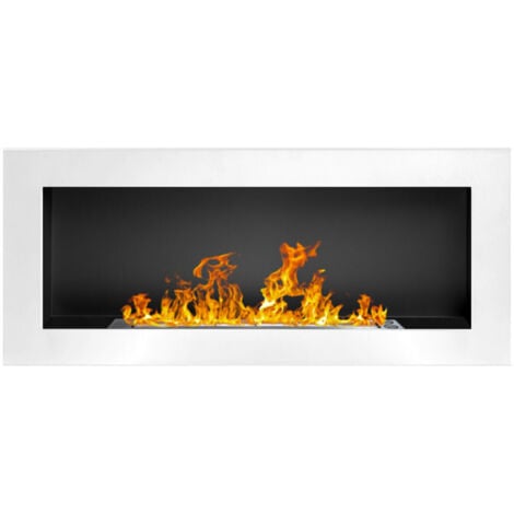 DIVINA FIRE Camino de bioetanol Lucca Blanco 90X12X40 cm para pared o empotrar – Moderno y ecológico