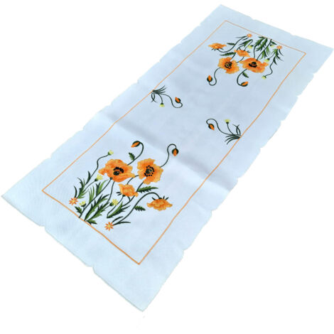Camino de mesa blanco bordado 40/85, camino de mesa primaveral con coloridas flores naranjas