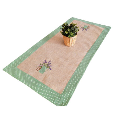 Camino de mesa bordado de 60x120 cm, servilleta color lavanda beige + tira verde