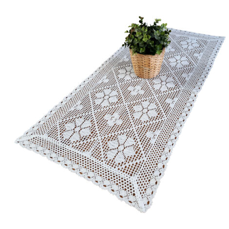 Camino de mesa de ganchillo blanco algodón 50/100, tapete de ganchillo blanco encaje
