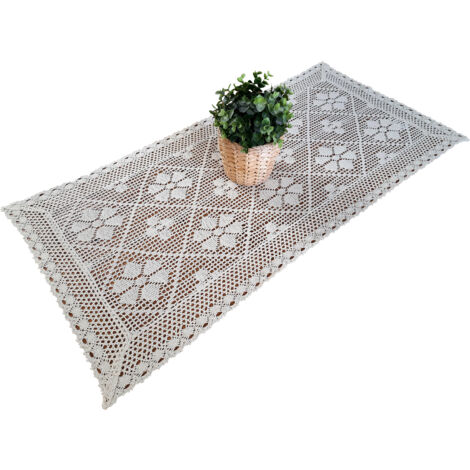 Camino de mesa de ganchillo color beige natural 50/100, encaje, tapete para mesa de centro