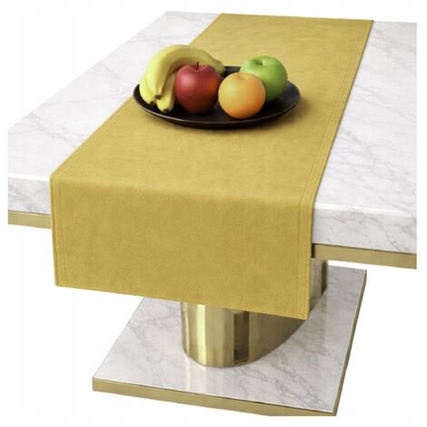 Camino de mesa de terciopelo color mostaza para una mesa clásica de terciopelo liso y elegante de 40x140 cm.
