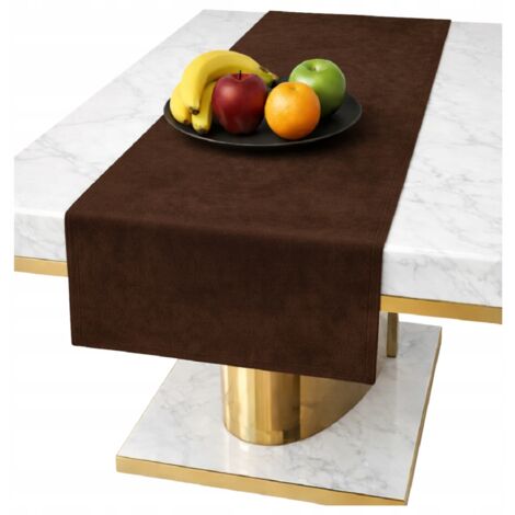 Camino de mesa de terciopelo marrón para mesa de 40x140 cm, liso, clásico, elegante.