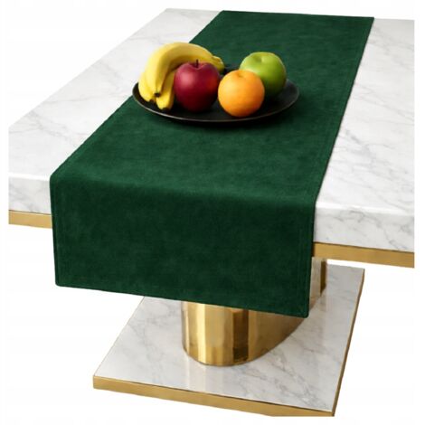 Camino de mesa de terciopelo verde botella para mesa de 40x140 cm, liso, clásico.