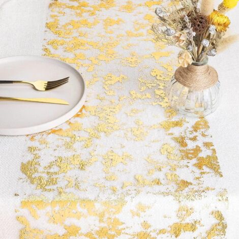 Camino de mesa dorado de 28 cm x 15 m, cinta metálica para mesa, decoración para fiestas, cumpleaños, bodas, Navidad, manualidades y embalaje (dorado, 15 m)