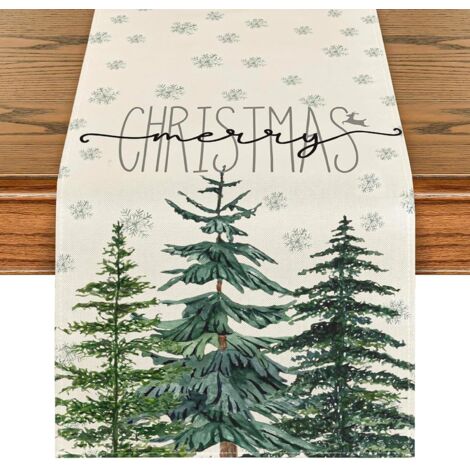 Camino de mesa navideño, camino de mesa navideño blanco, decoración de mesa navideña, camino de mesa navideño lavable, ideal para decorar la mesa de la cocina, 33 cm x 183 cm