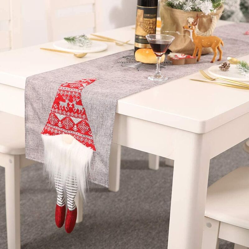 

Camino de mesa navideño, figuras escandinavas de 6 pies, gnomo de Papá Noel, bandera decorativa de lino para mesa, para decoración navideña, cena