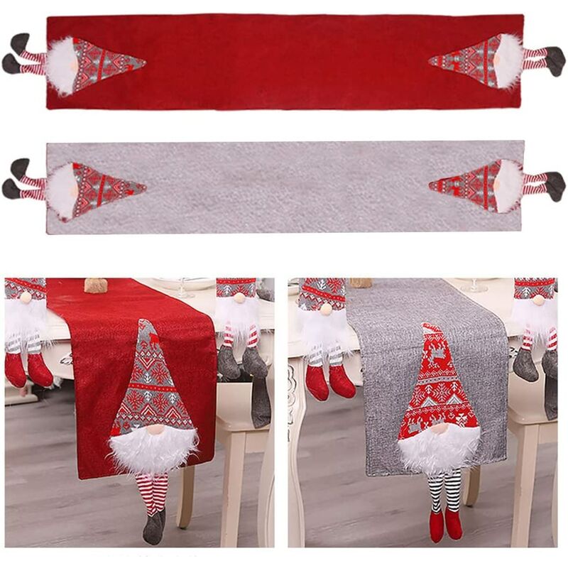 

Thsinde - Camino de mesa navideño, gnomo de Papá Noel de 8 pies de largo, mantelería para decoración navideña, cenas familiares o fiestas. (Gris)