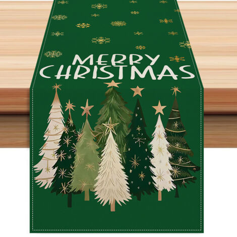 Camino de mesa verde con estampado de árbol y estrella, Feliz Navidad, Navidad, decoración de mesa para la cocina de invierno