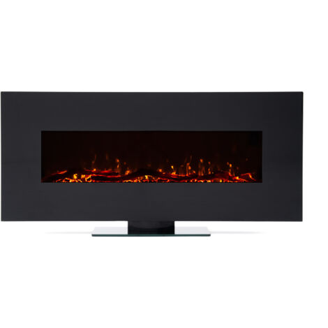 Camino Elettrico a Parete 2000W Kekai Kentucky 128x26x61 cm con Fuoco Simulato Nero Telecomando Incluso per Interni