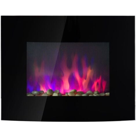 Camino Elettrico da Parete Effetto Fiamma 900W/1800W Nero