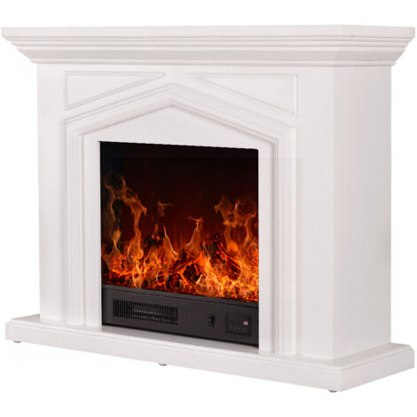 Camino Elettrico da Pavimento 80x100x30 cm Effetto Fiamma 1500W Marco Bianco