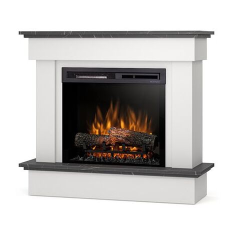 Camino Elettrico Riscaldante Da Pavimento Autoportante a LED - 23" - Bianco opaco / marmo nero - 100,5 x 89 x 33,5 - TORMES