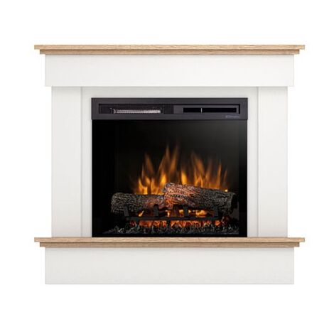 Camino Elettrico Riscaldante Da Pavimento Autoportante a LED - 23" - Bianco opaco / Rovere chiaro - 100,5 x 89 x 33,5 - TORMES