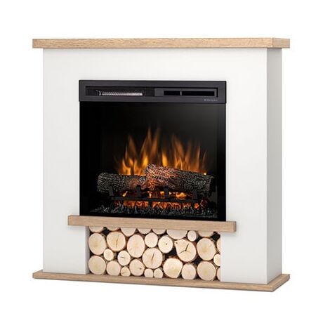 Camino Elettrico Riscaldante Da Pavimento Autoportante a LED - 23" - Bianco opaco / Rovere chiaro - 95 x 92 x 28 - TULA