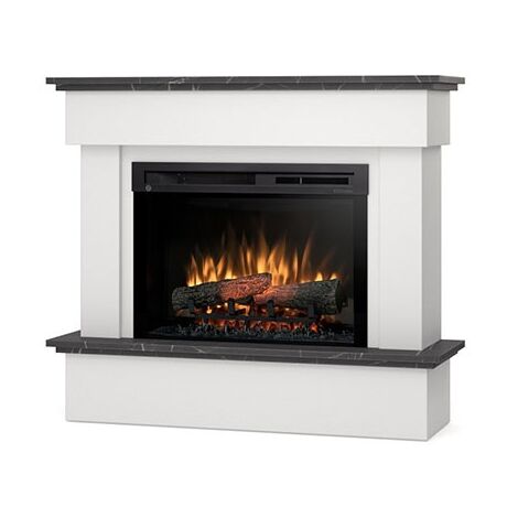 Camino Elettrico Riscaldante Da Pavimento Autoportante a LED - 26" - Bianco opaco / marmo nero - 108 x 93 x 33,5 - TORMES