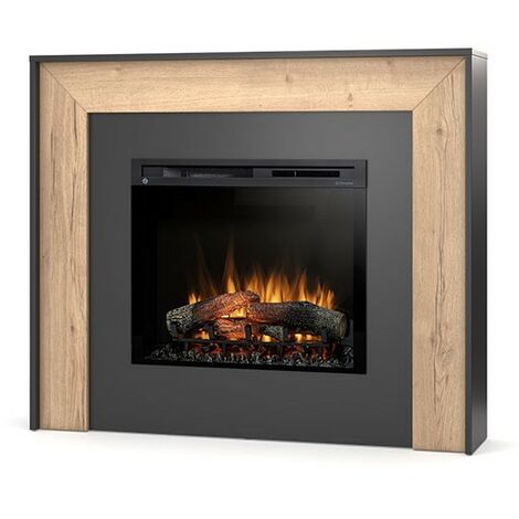 Camino Elettrico Riscaldante Da Pavimento Autoportante a LED - 28" - 130,2 x 110 x 27,5 - Nero / Rovere chiaro - ZUNI