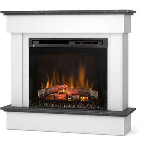 Camino Elettrico Riscaldante Da Pavimento Autoportante a LED - 28" - Bianco opaco / marmo nero - 111,5 x 102 x 33,5 - TORMES