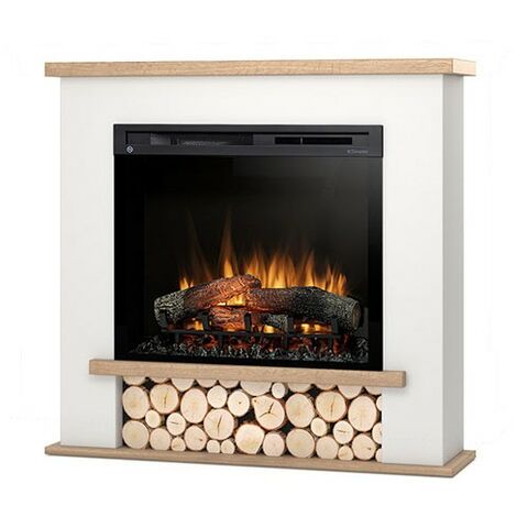 Camino Elettrico Riscaldante Da Pavimento Autoportante a LED - 28" - Bianco opaco / Rovere chiaro - 106 x 100 x 28 - TULA