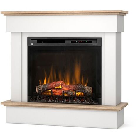 Camino Elettrico Riscaldante Da Pavimento Autoportante a LED - 28" - Bianco opaco / Rovere chiaro - 111,5 x 102 x 33,5 - TORMES