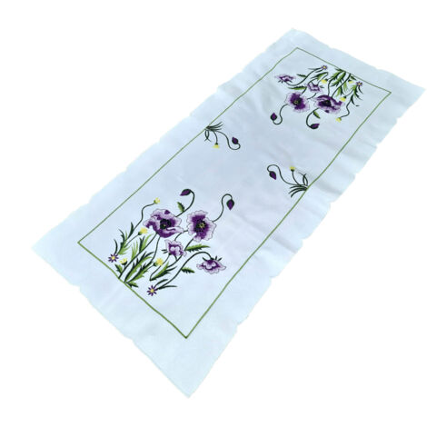 Caminos de mesa blancos bordados, camino de mesa de primavera 40/85, flores moradas coloridas