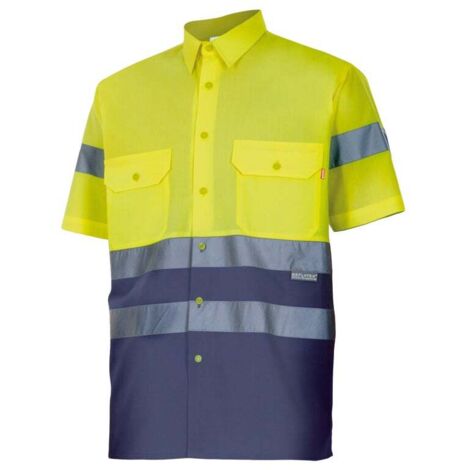 Camisa Bicolor Manga Corta Alta Visibilidad AZUL MARINO/AMARILLO FLÚOR M
