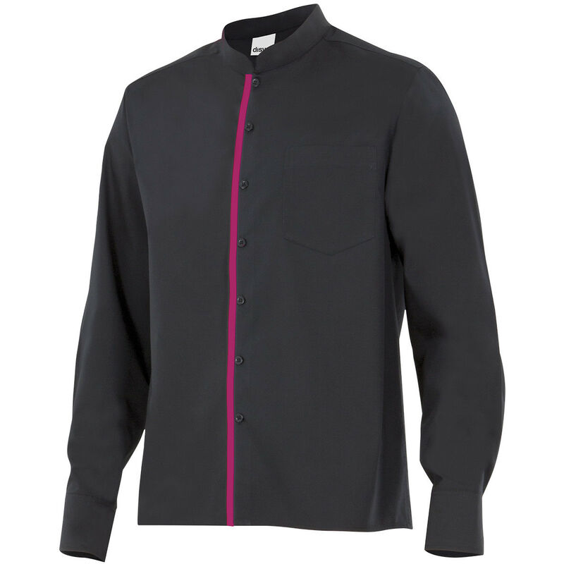 

Camisa de hombre para hostelería de cuello Mao combinada VELILLA Serie PLISTÁN | L - Negro / Fucsia