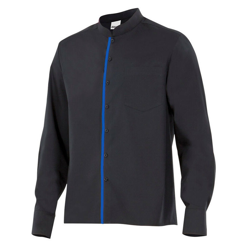 

Camisa de hombre para hostelería de cuello Mao combinada Serie PLISTÁN | XL - Negro / Azul Ultramar - Velilla