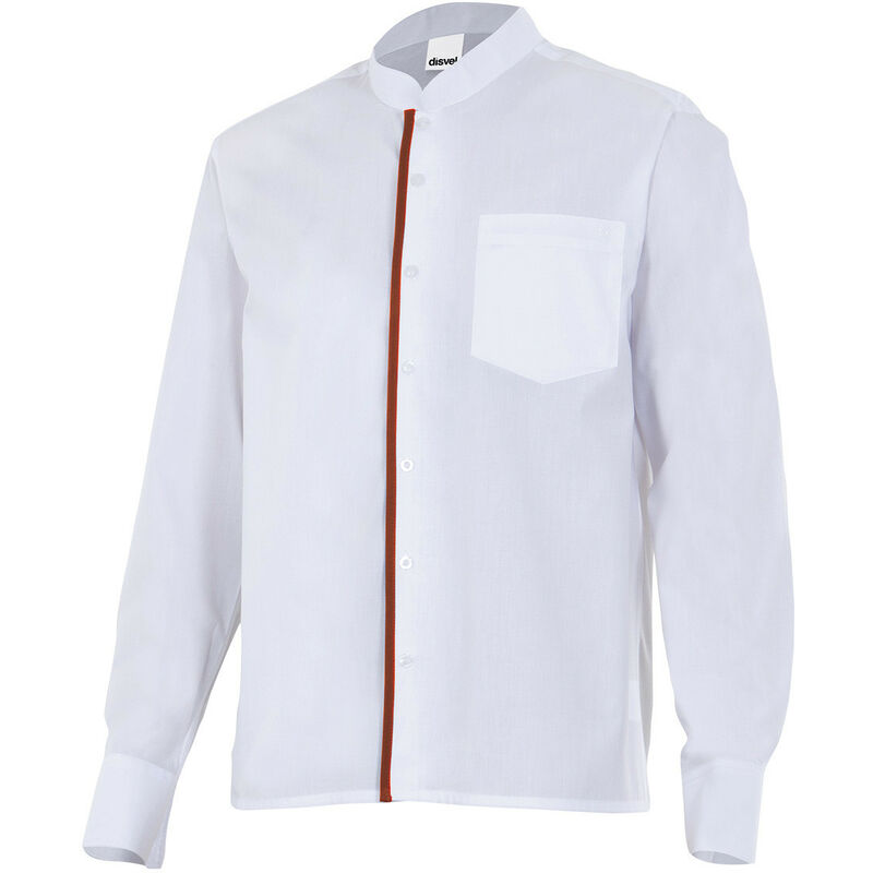 

Camisa de hombre para hostelería de cuello Mao combinada VELILLA Serie PLISTÁN | XL - Blanco / Rojo