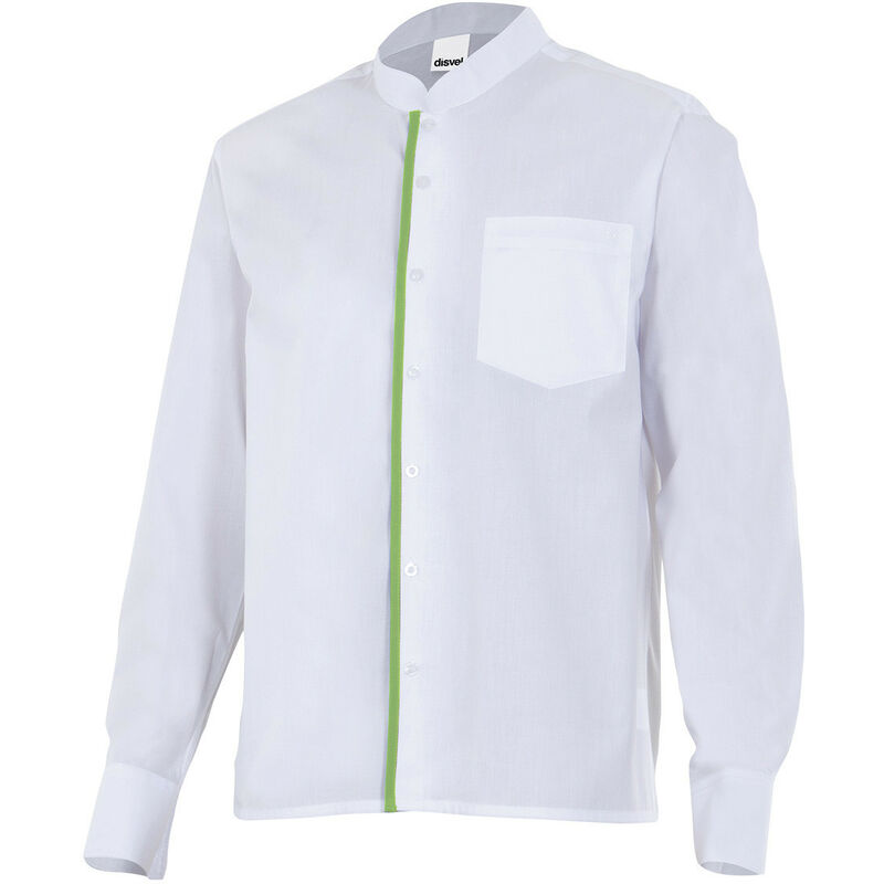 

Camisa de hombre para hostelería de cuello Mao combinada VELILLA Serie PLISTÁN | L - Blanco / Verde lima