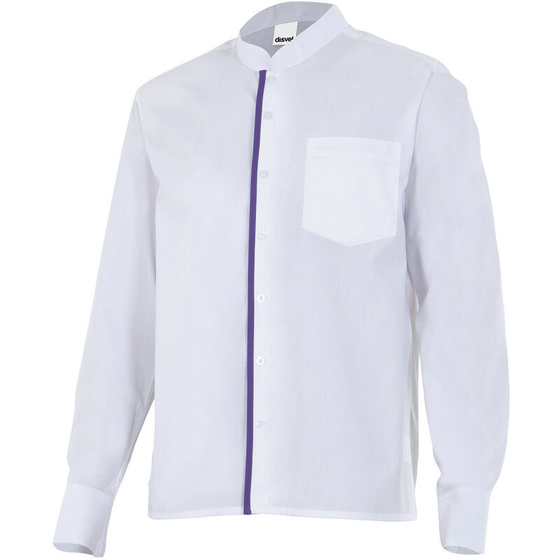 

Camisa de hombre para hostelería de cuello Mao combinada VELILLA Serie PLISTÁN | L - Blanco / Morado