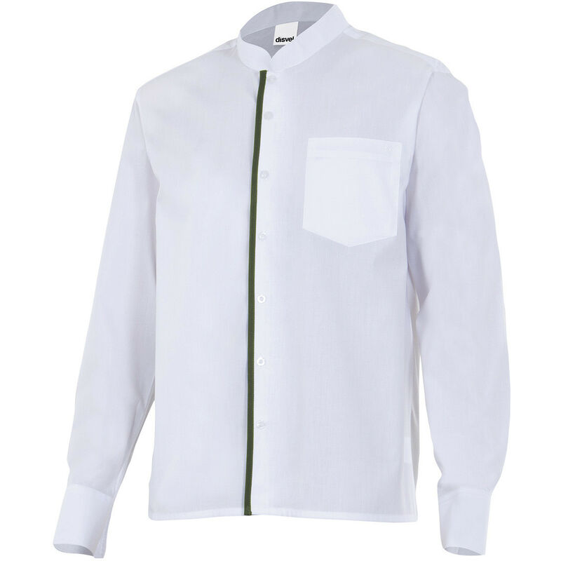 

Camisa de hombre para hostelería de cuello Mao combinada VELILLA Serie PLISTÁN | L - Blanco / Verde caza