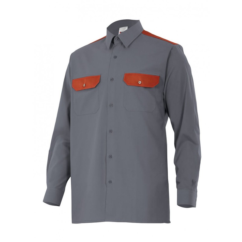 

Camisa industrial de manga larga combinada con vivos Serie CT520 | M - Gris / Rojo - Velilla