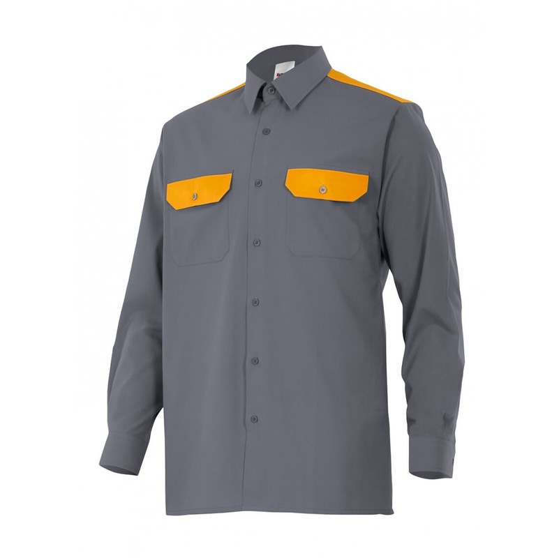 

Camisa industrial de manga larga combinada con vivos Serie CT520 | S - Gris / Naranja Flúor - Velilla