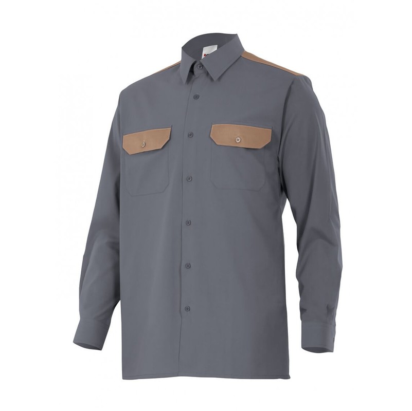 

Camisa industrial de manga larga combinada con vivos Serie CT520 | L - Gris / Beige - Velilla