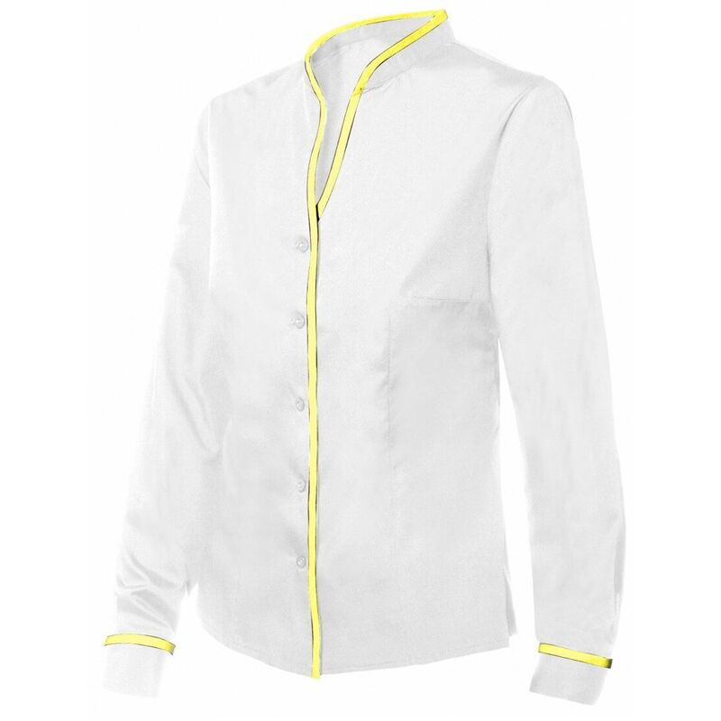 

Camisa manga larga de hostelería mujer combinada con Cuello Mao Serie PVIURA | L - Blanco / Amarillo claro - Velilla