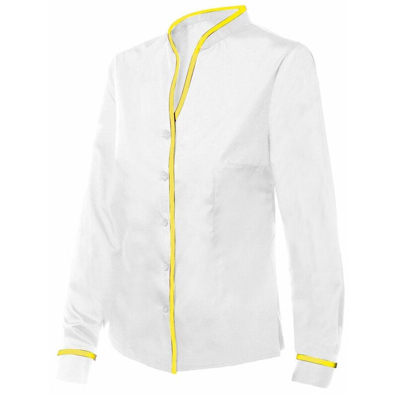 

Camisa manga larga de hostelería mujer combinada con Cuello Mao Serie PVIURA | S - Blanco / Amarillo - Velilla