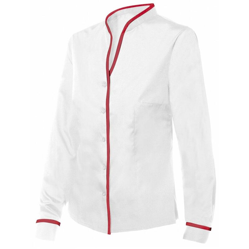 

Camisa manga larga de hostelería mujer combinada con Cuello Mao Serie PVIURA | M - Blanco / Rojo - Velilla