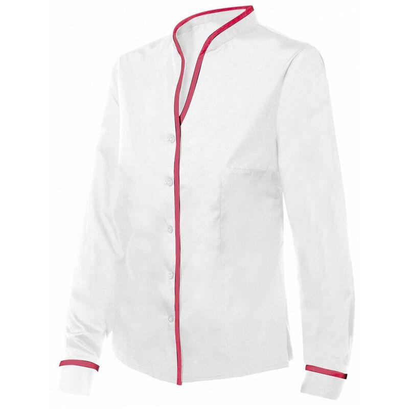 

Camisa manga larga de hostelería mujer combinada con Cuello Mao Serie PVIURA | S - Blanco / Rojo coral - Velilla