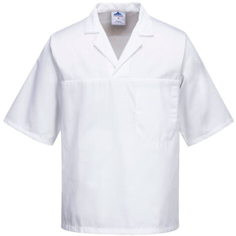 Camisa de Panadero de Manga Corta Sin Bolsillos para Uso Alimentario / Blanco / XXL