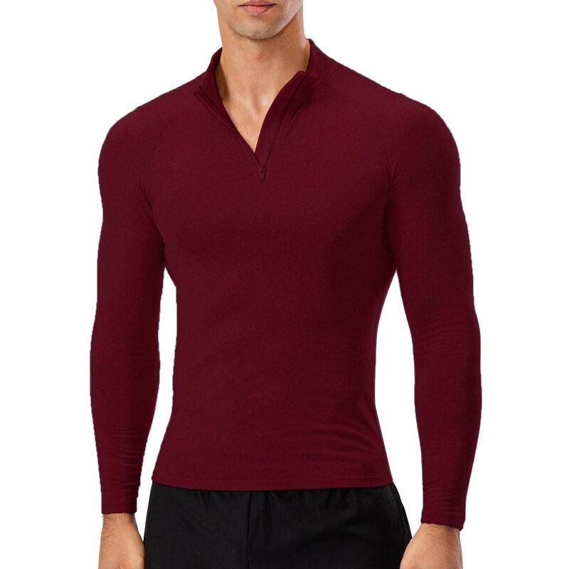 

Asupermall - Camisa deportiva para hombre, polar, calido, elastico, ajustado, cuello alto, manga larga, cremallera, ropa deportiva para correr,