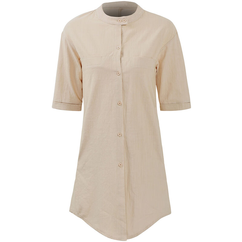 

Camisa larga vintage para mujer, mangas 3/4, bolsillos laterales con botones, blusa informal de algodon suelta, blusa,Beige, XXXXXL