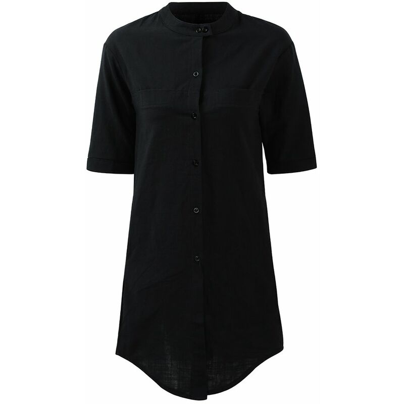 

Camisa larga vintage para mujer, mangas 3/4, bolsillos laterales con botones, blusa informal de algodon suelta, blusa,Negro, M