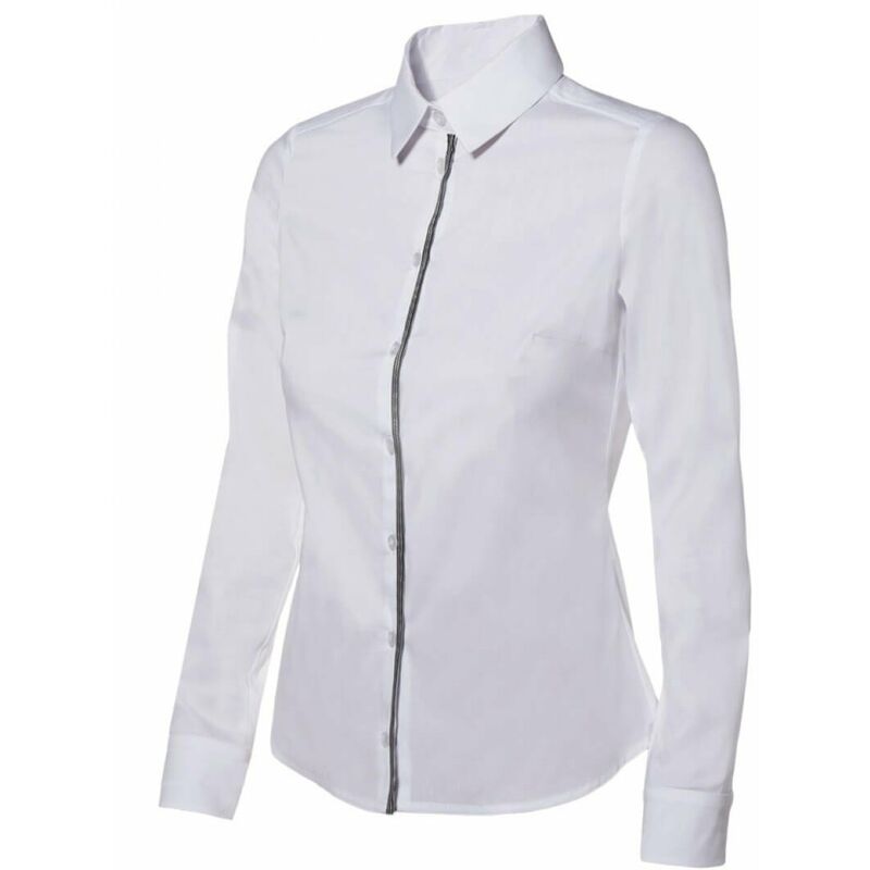 

Camisa de mujer stretch combinada con cierre central francés Serie P405002 | L - Negro / Verde - Velilla