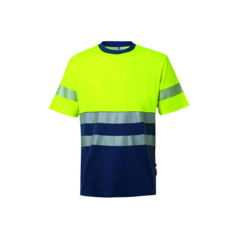 Camiseta algodón bicolor manga corta Reflatex RS con cinta reflectante Serie 305509 VELILLA S Azul navy / Amarillo flúor