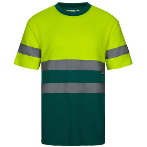 Camiseta algodón transpirable bicolor manga corta con cintas de Alta Visibilidad VELILLA Serie 305613 XL Verde / Amarillo flúor